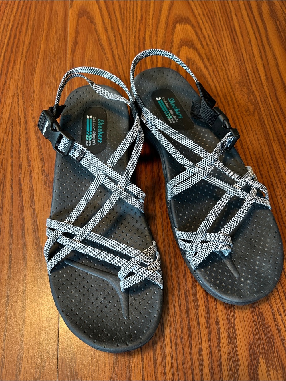 Skechers Black Sandals with White Strappy Webbing